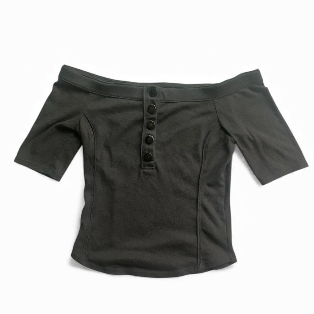 Free People Off The Shoulder Cotton Stretch Button Henley